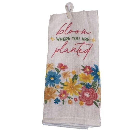 FLOWERS IN BLOOM Kitchen Towel GARDEN FLOWERS Ribbon Accent NWT 14 x 24 inches - Picture 3 of 9